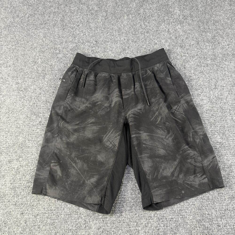 Lululemon Shorts Mens Medium Black Gray Athletic Training Drawstring Zip Pocket